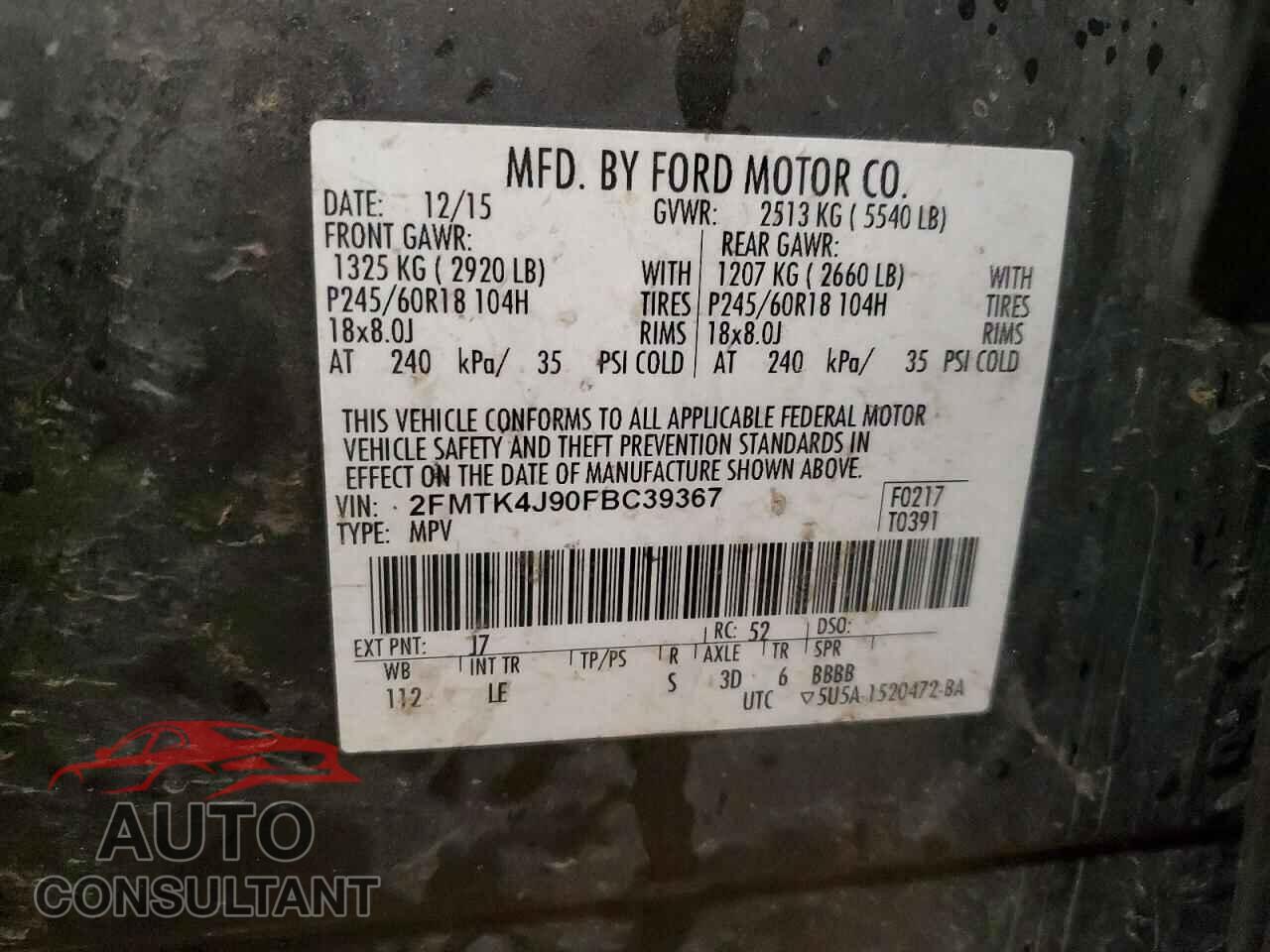 FORD EDGE 2015 - 2FMTK4J90FBC39367