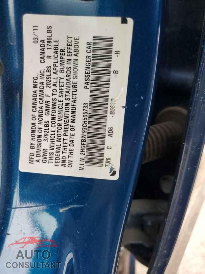 HONDA CIVIC 2012 - 2HGFB2F93CH505733