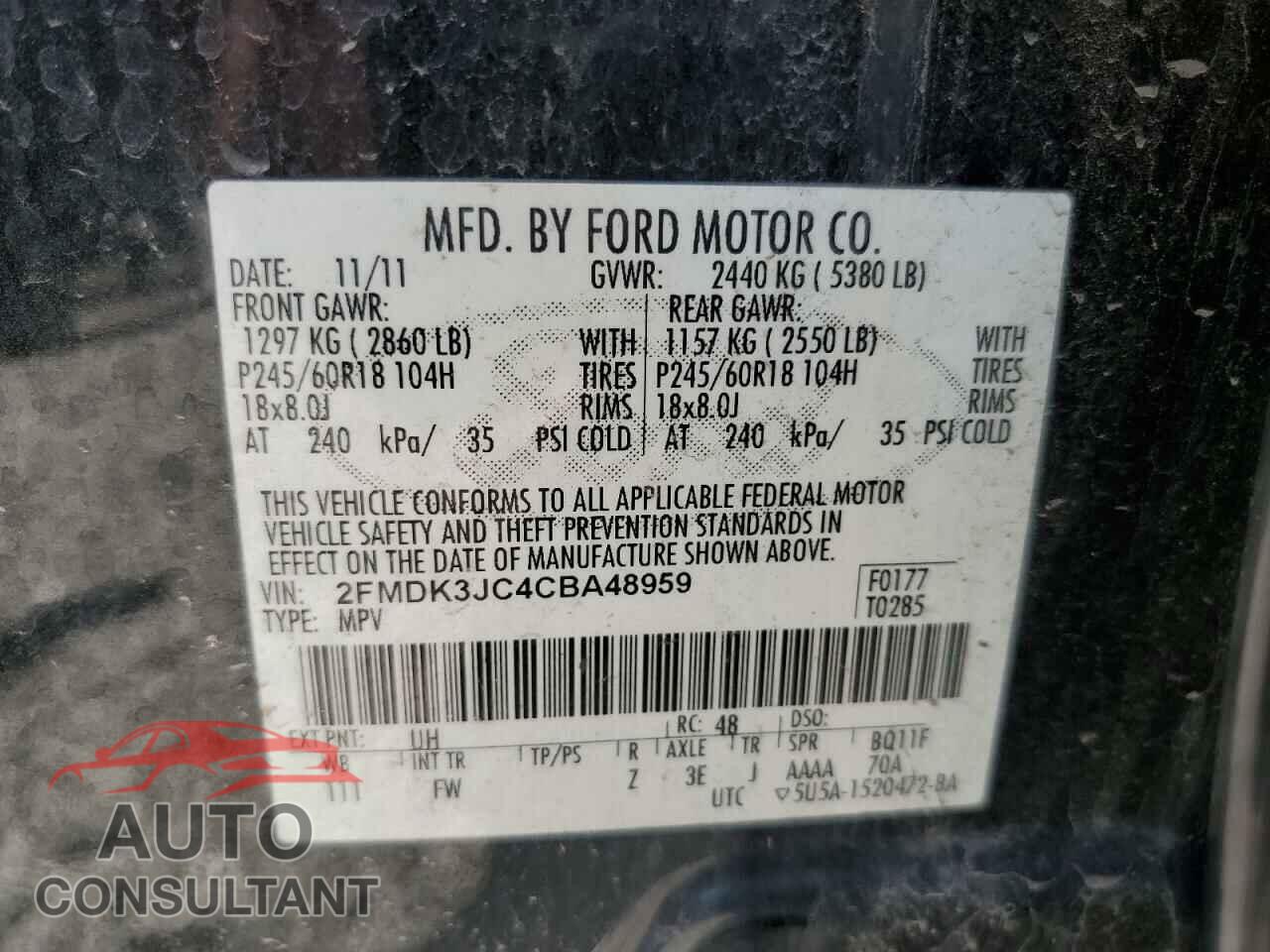 FORD EDGE 2012 - 2FMDK3JC4CBA48959