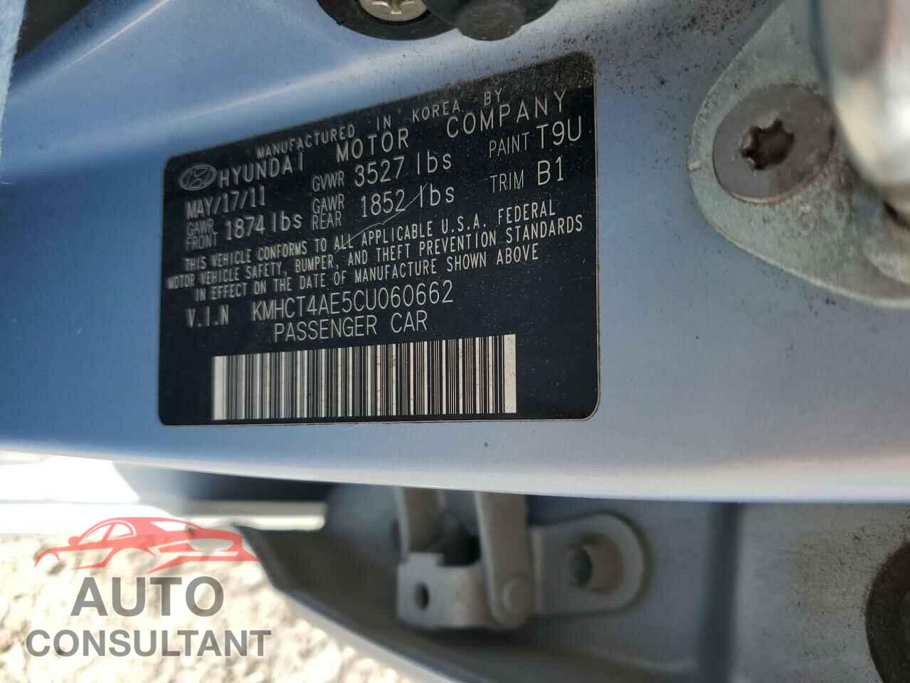 HYUNDAI ACCENT 2012 - KMHCT4AE5CU060662