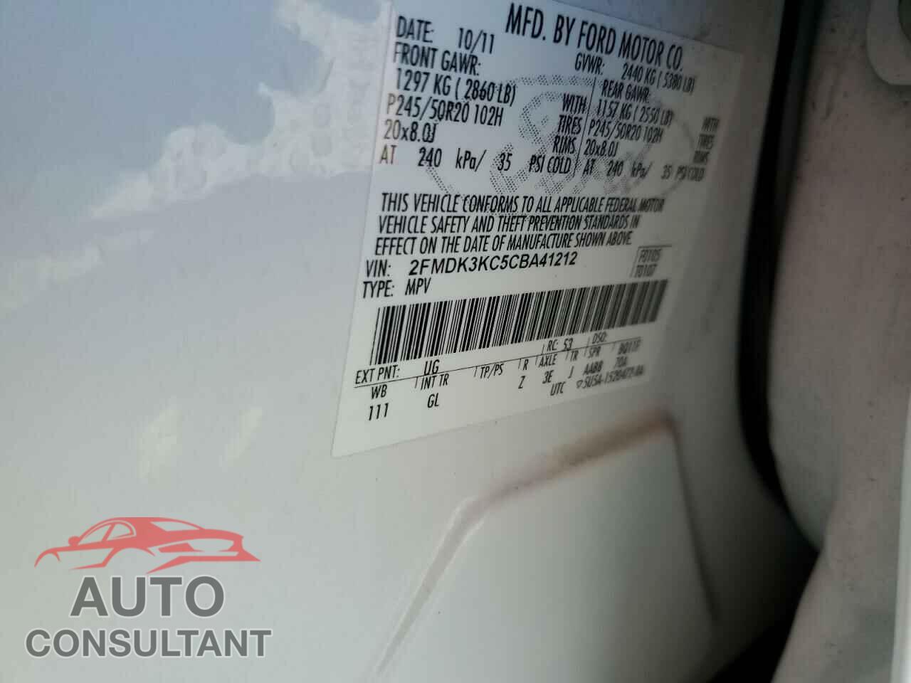 FORD EDGE 2012 - 2FMDK3KC5CBA41212
