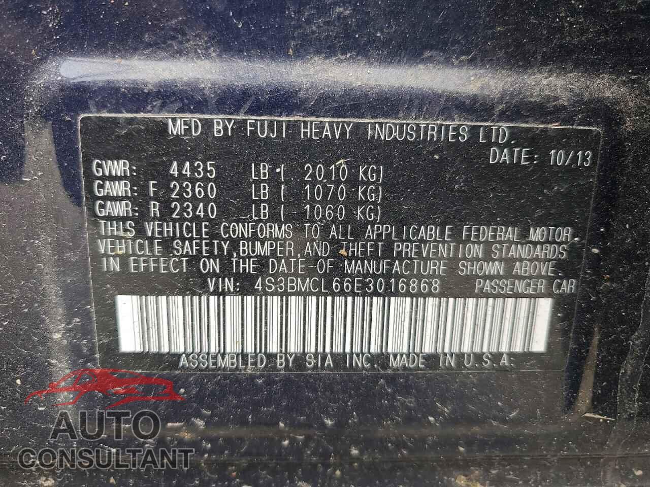 SUBARU LEGACY 2014 - 4S3BMCL66E3016868