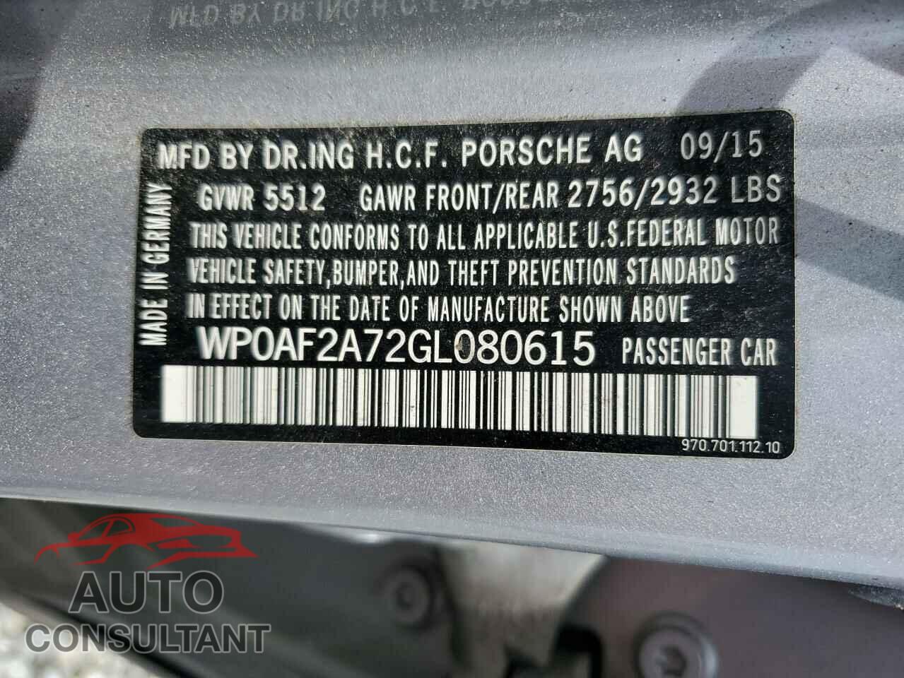 PORSCHE PANAMERA 2016 - WP0AF2A72GL080615