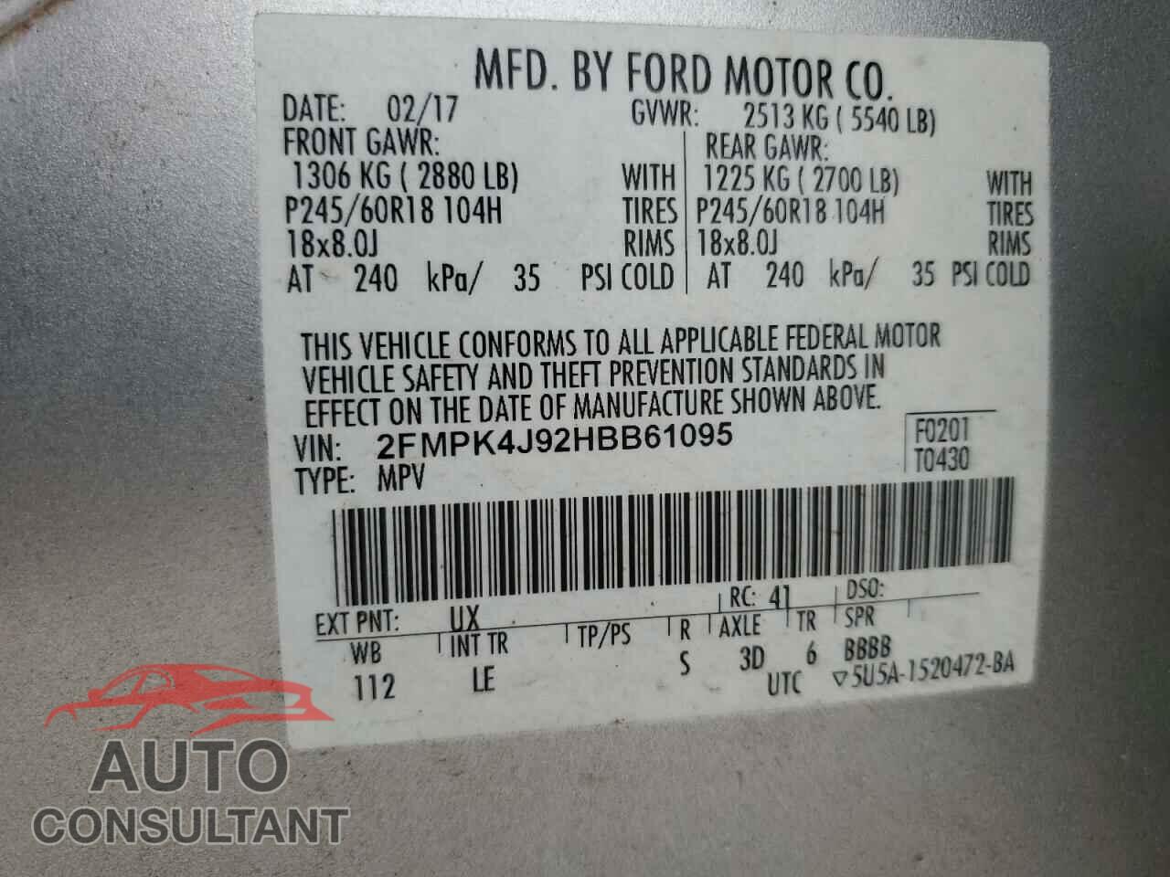 FORD EDGE 2017 - 2FMPK4J92HBB61095