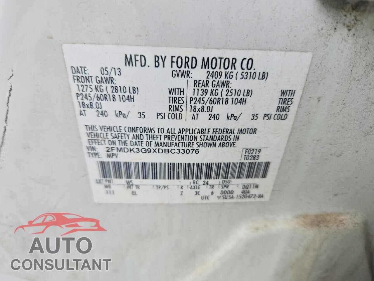 FORD EDGE 2013 - 2FMDK3G9XDBC33076