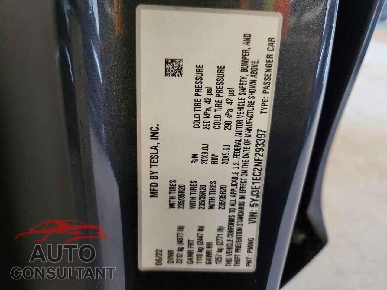 TESLA MODEL 3 2022 - 5YJ3E1EC2NF293397
