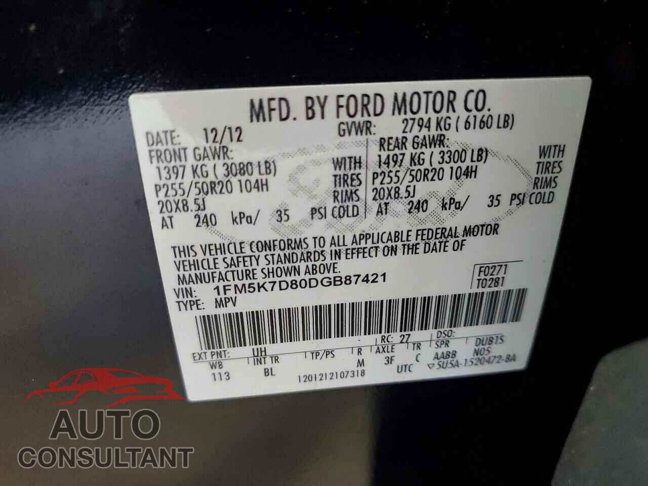 FORD EXPLORER 2013 - 1FM5K7D80DGB87421