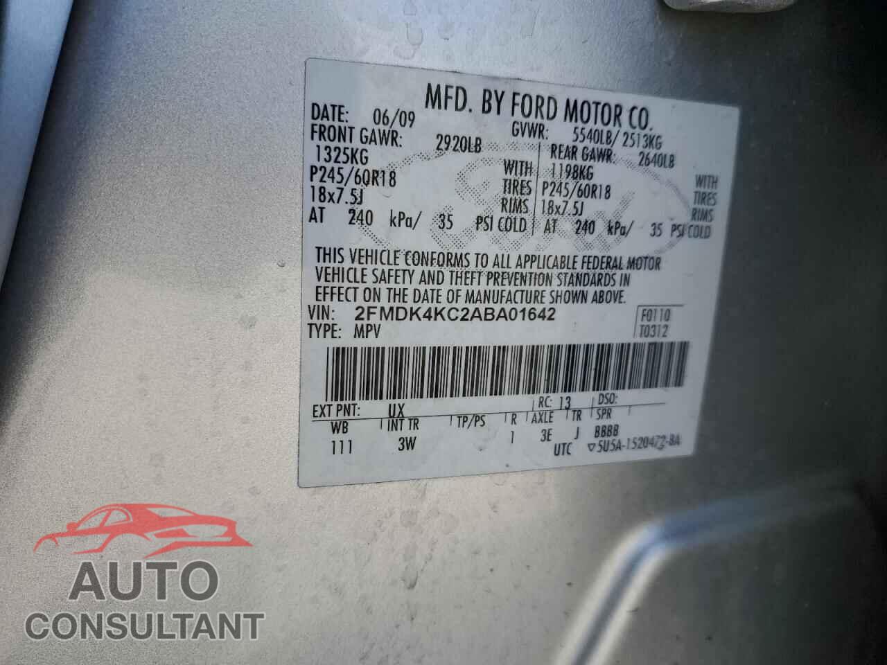 FORD EDGE 2010 - 2FMDK4KC2ABA01642