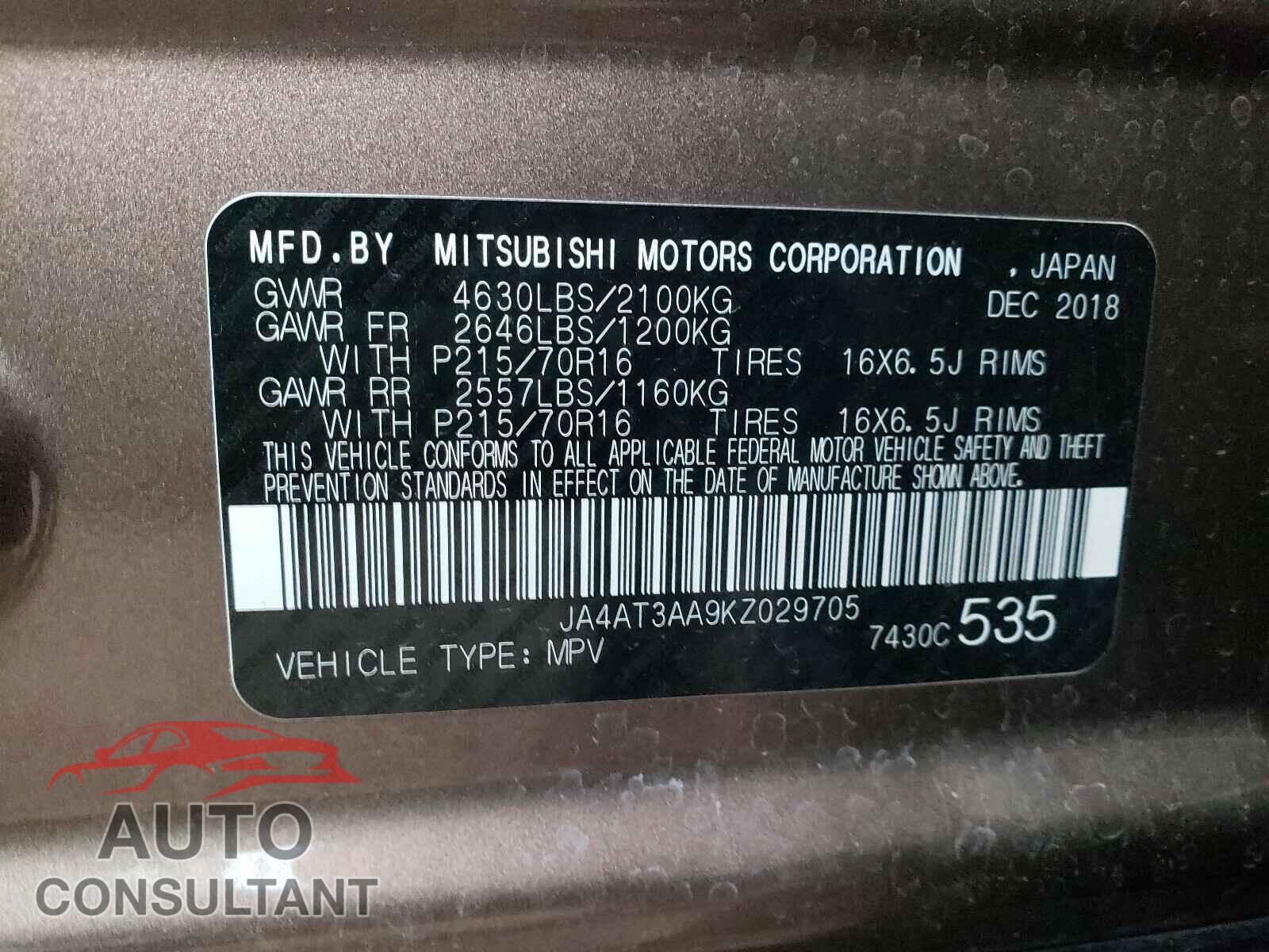 MITSUBISHI ECLIPSE 2019 - JA4AT3AA9KZ029705