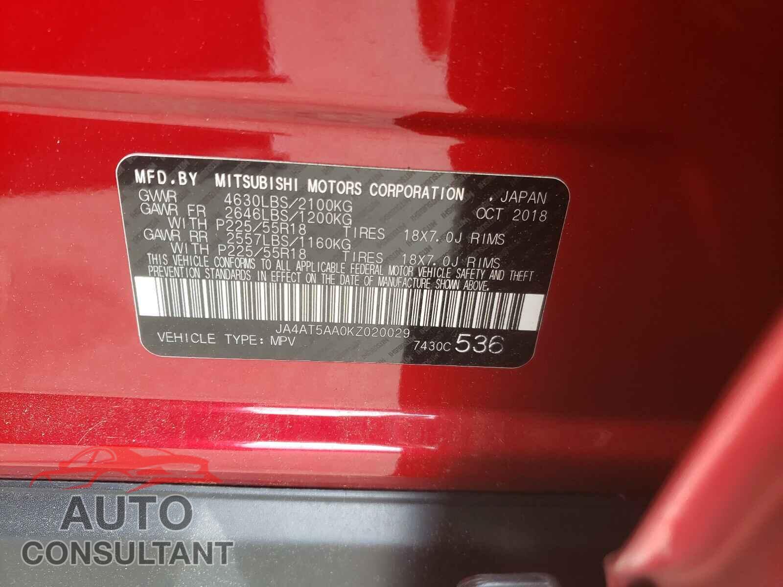 MITSUBISHI ECLIPSE 2019 - JA4AT5AA0KZ020029