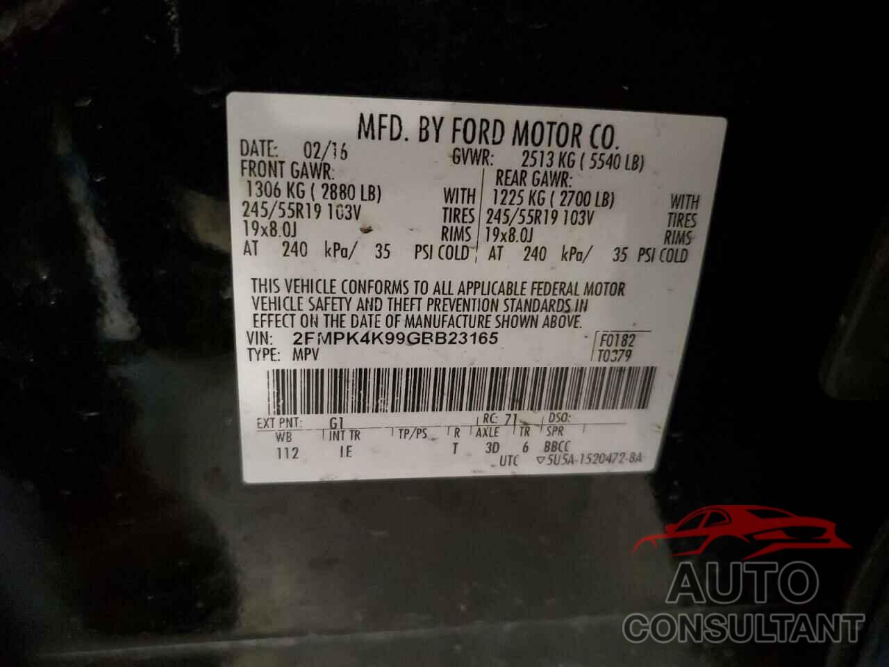 FORD EDGE 2016 - 2FMPK4K99GBB23165