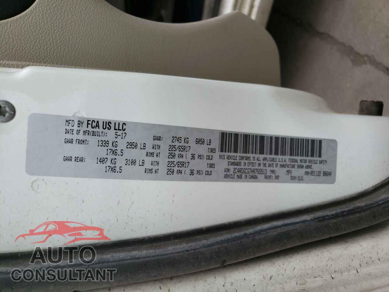 DODGE CARAVAN 2017 - 2C4RDGCG7HR765513