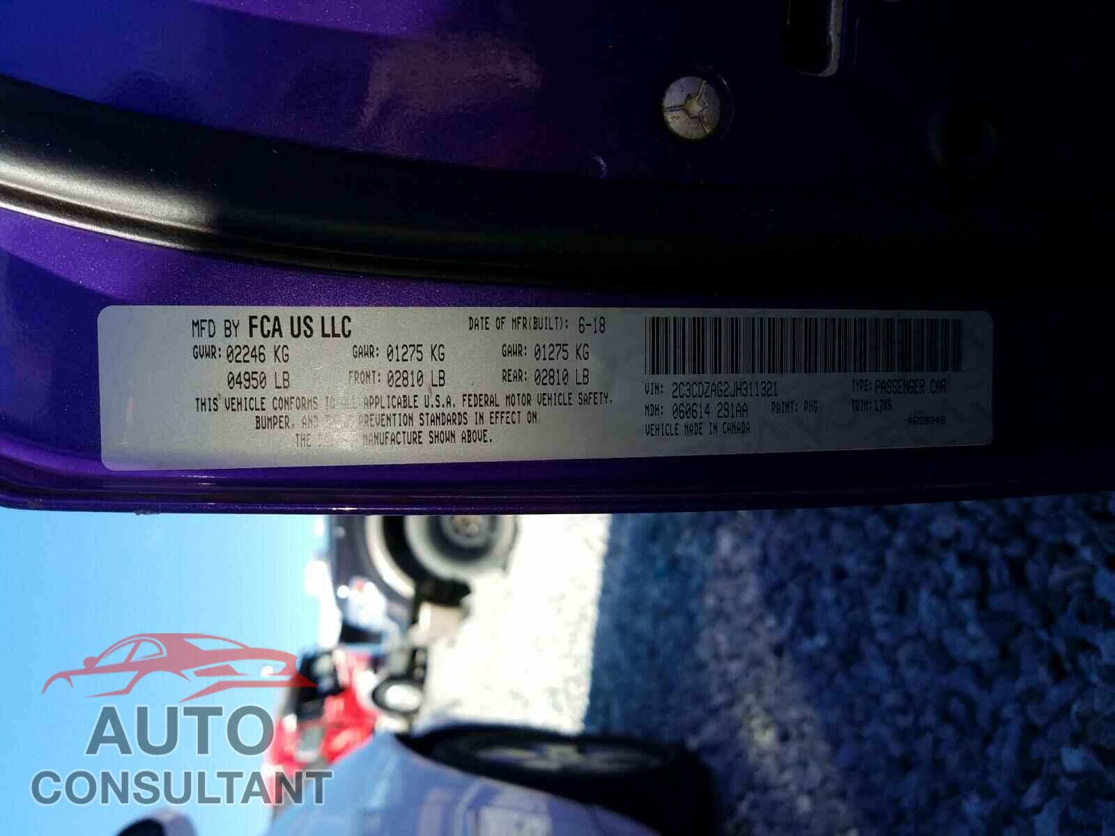 DODGE CHALLENGER 2018 - 2C3CDZAG2JH311321