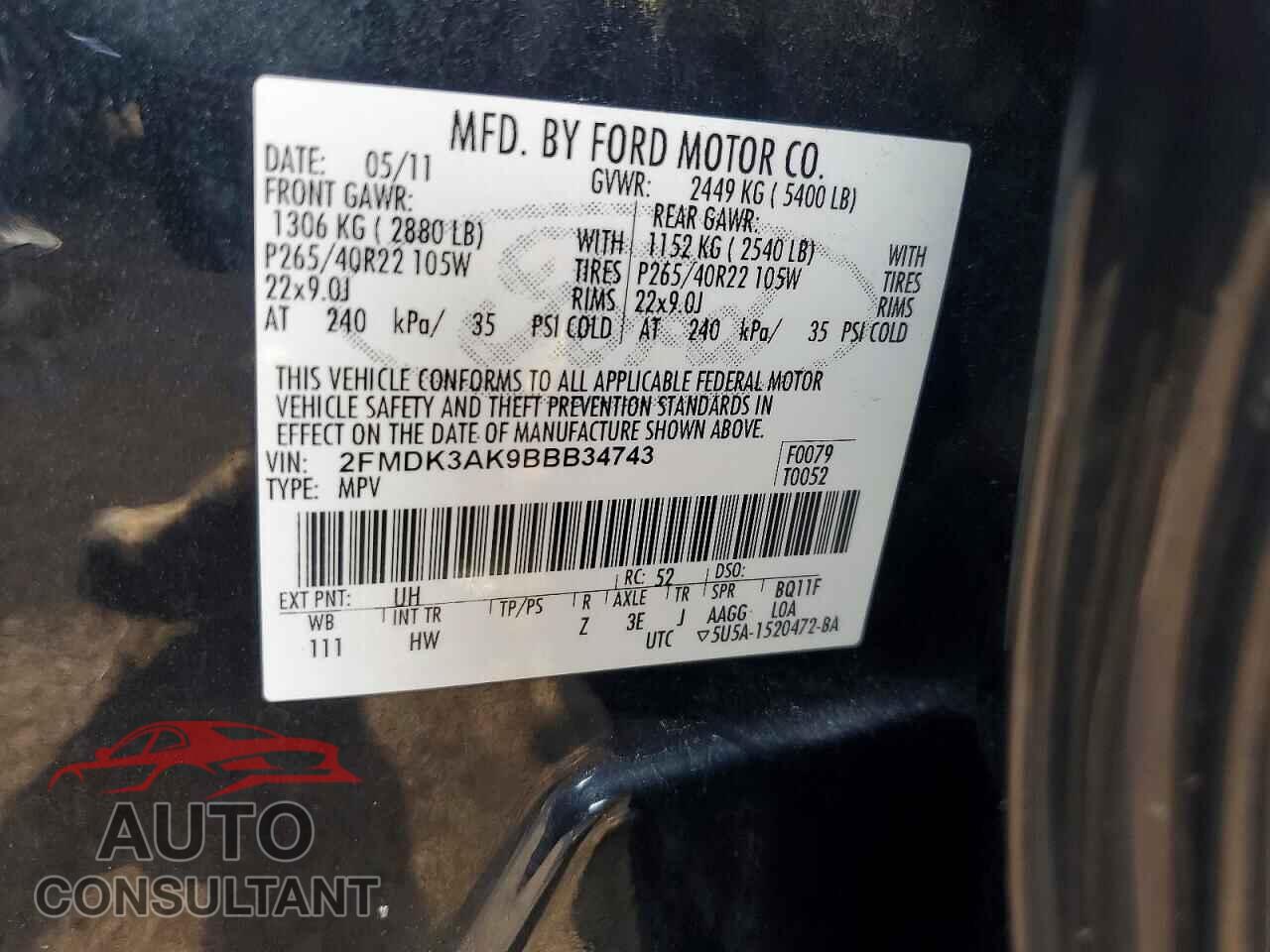 FORD EDGE 2011 - 2FMDK3AK9BBB34743