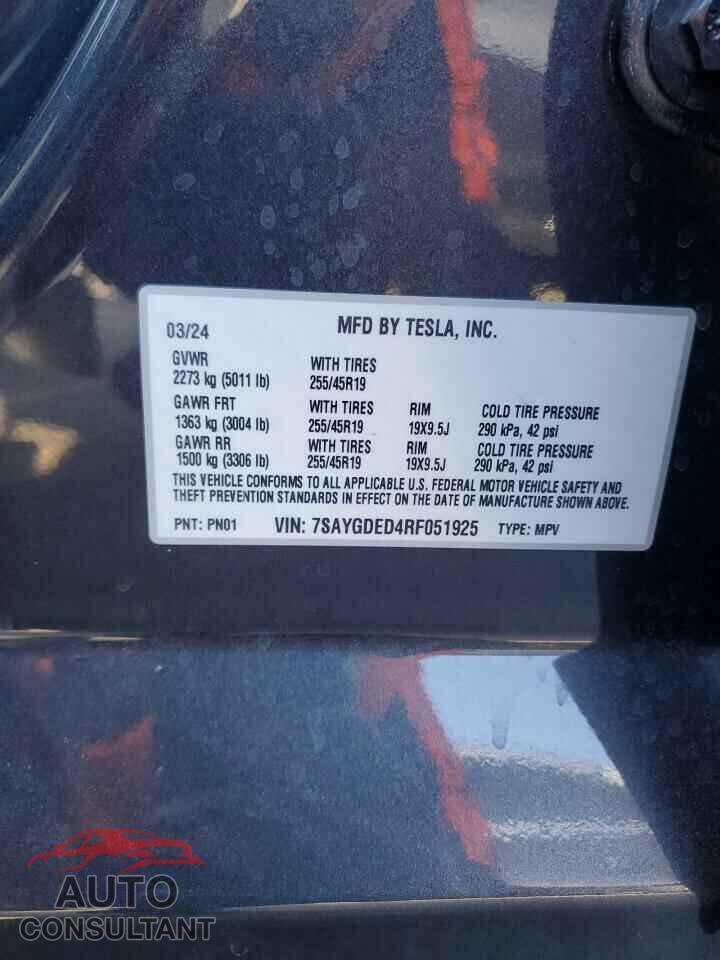 TESLA MODEL Y 2024 - 7SAYGDED4RF051925