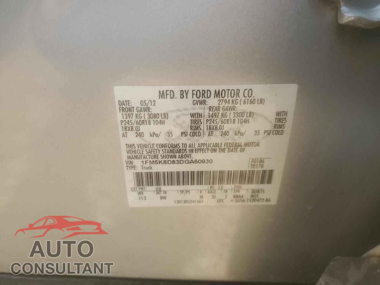 FORD EXPLORER 2013 - 1FM5K8D83DGA60930
