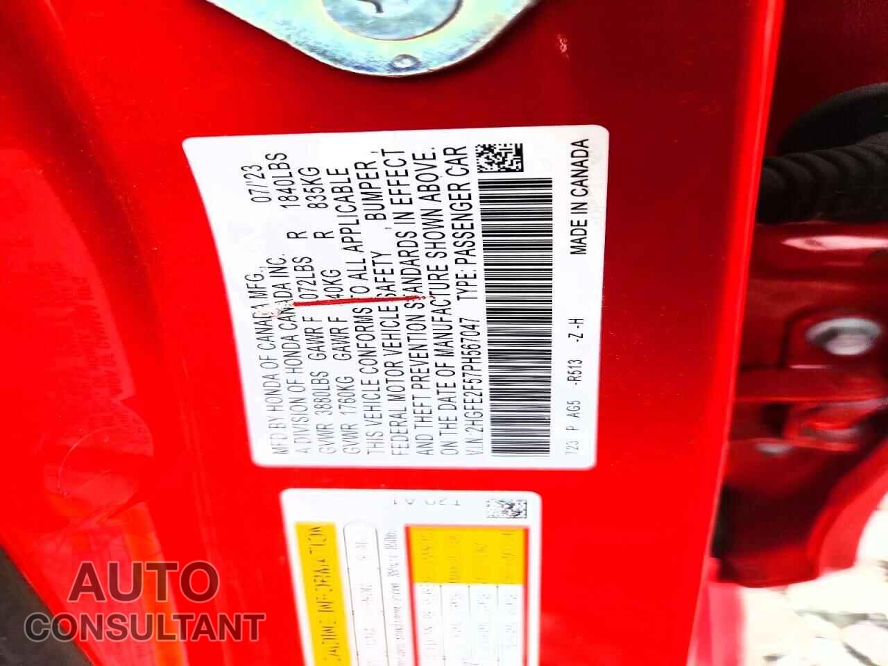 HONDA CIVIC 2023 - 2HGFE2F57PH567047