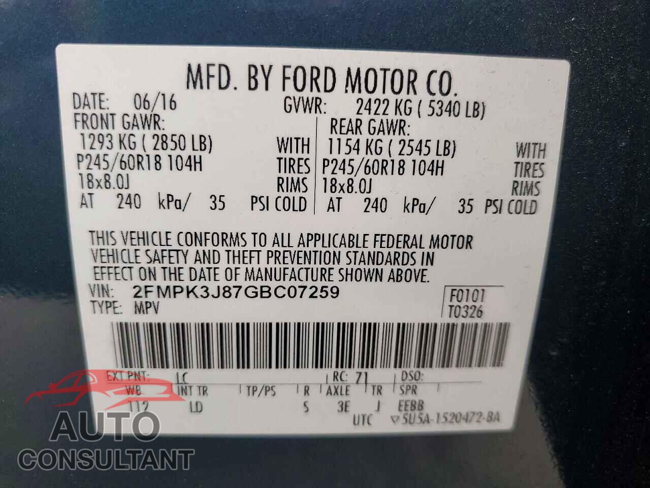 FORD EDGE 2016 - 2FMPK3J87GBC07259