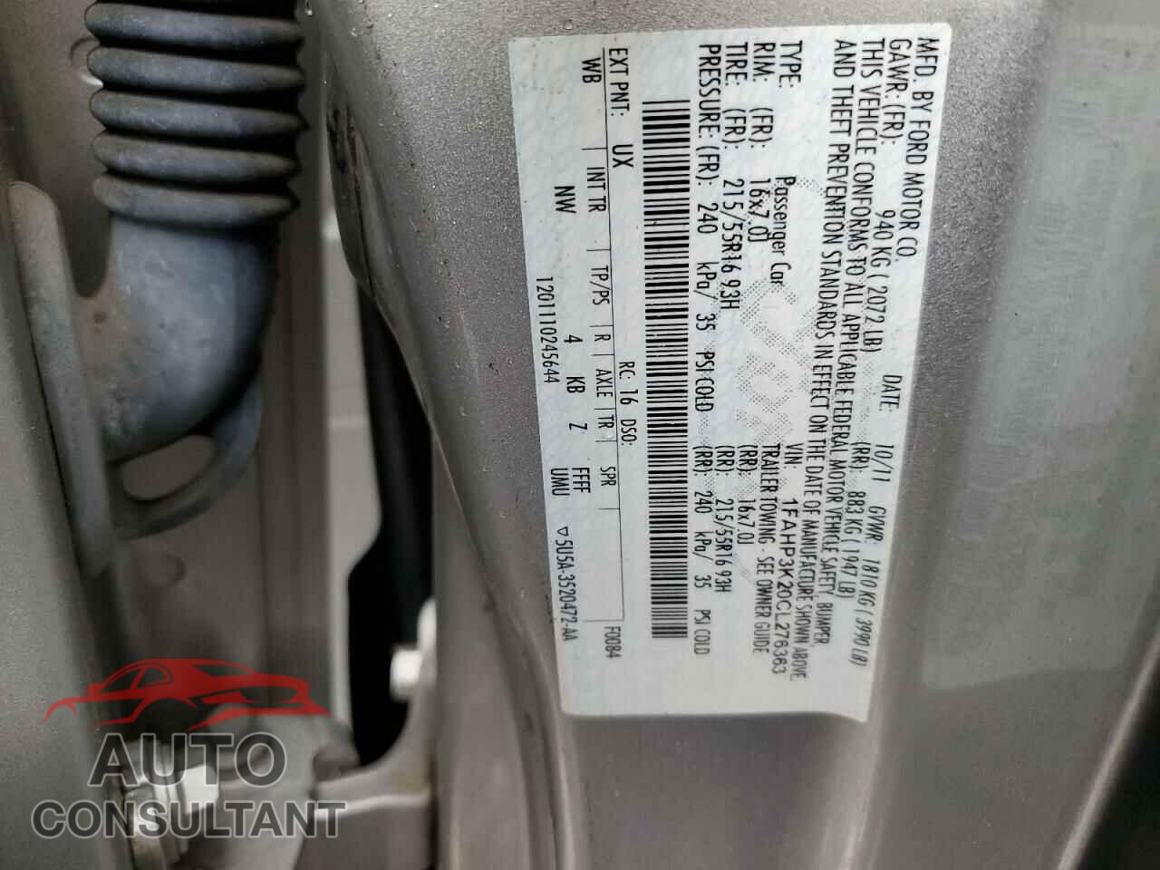 FORD FOCUS 2012 - 1FAHP3K20CL276363