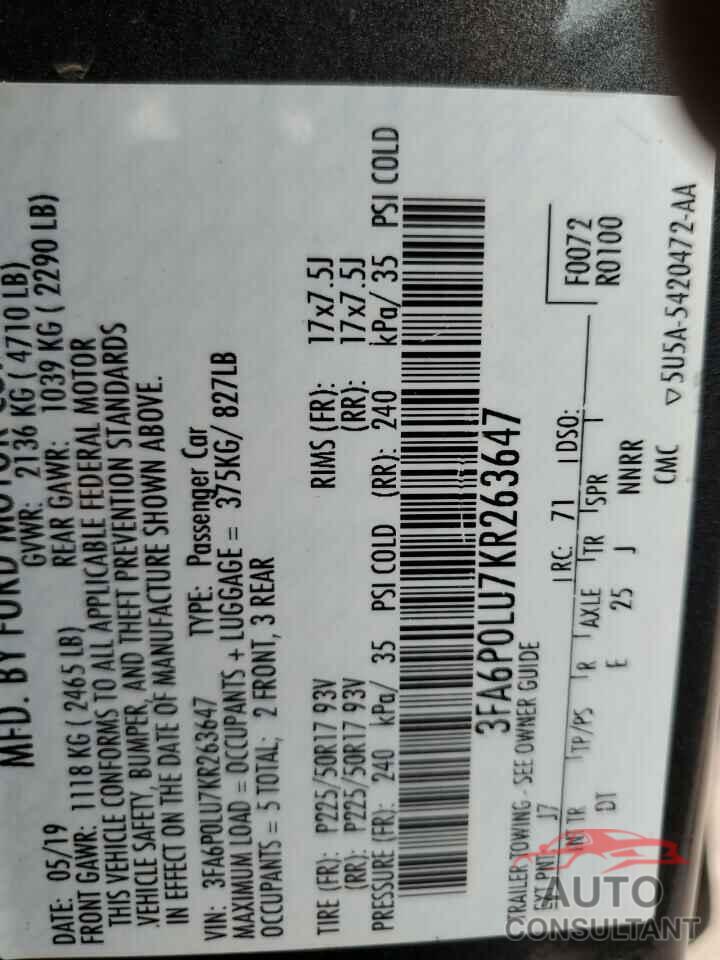 FORD FUSION 2019 - 3FA6P0LU7KR263647