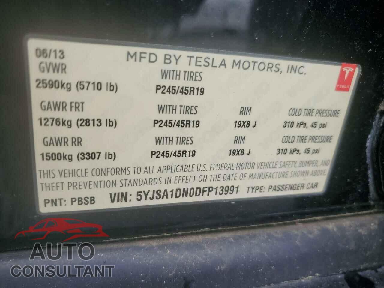 TESLA MODEL S 2013 - 5YJSA1DN0DFP13991