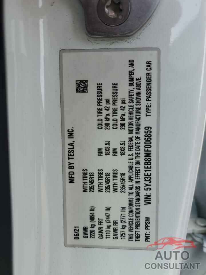 TESLA MODEL 3 2021 - 5YJ3E1EB8MF006859
