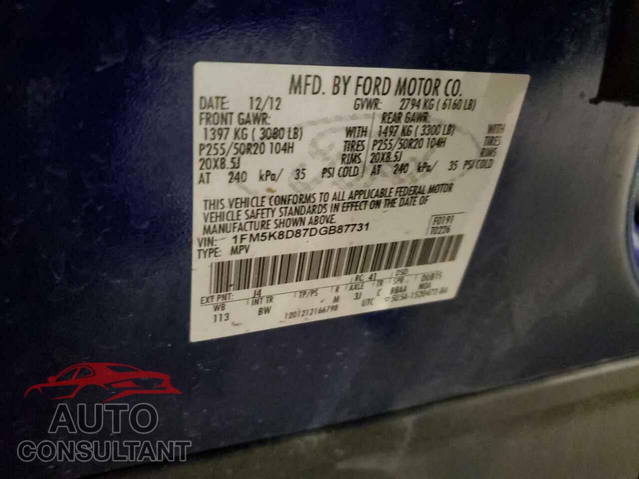 FORD EXPLORER 2013 - 1FM5K8D87DGB87731