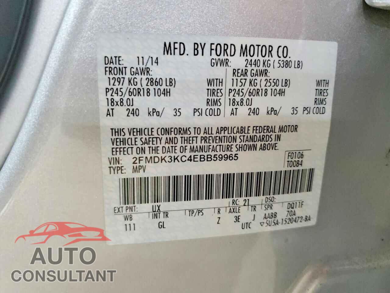 FORD EDGE 2014 - 2FMDK3KC4EBB59965