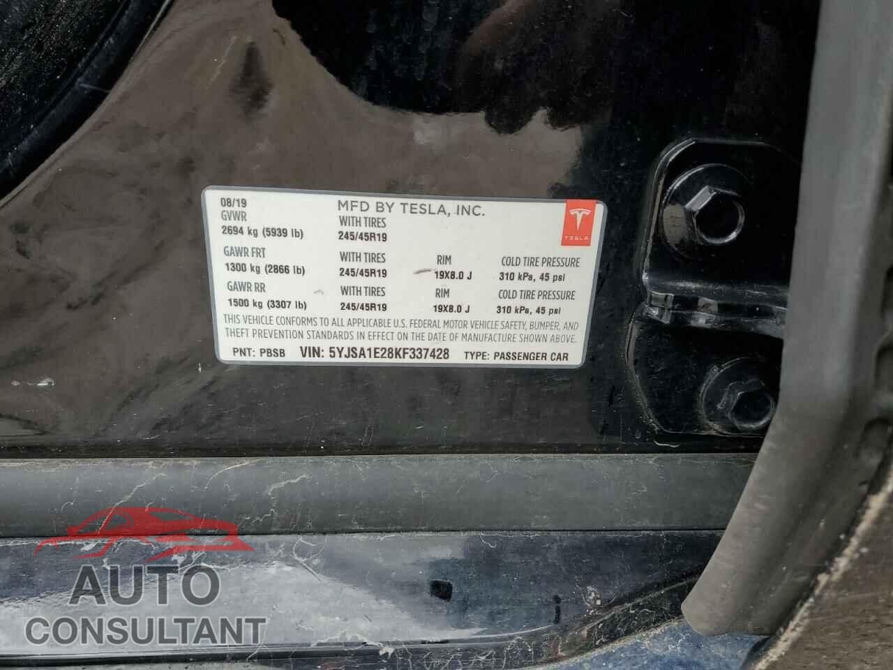 TESLA MODEL S 2019 - 5YJSA1E28KF337428
