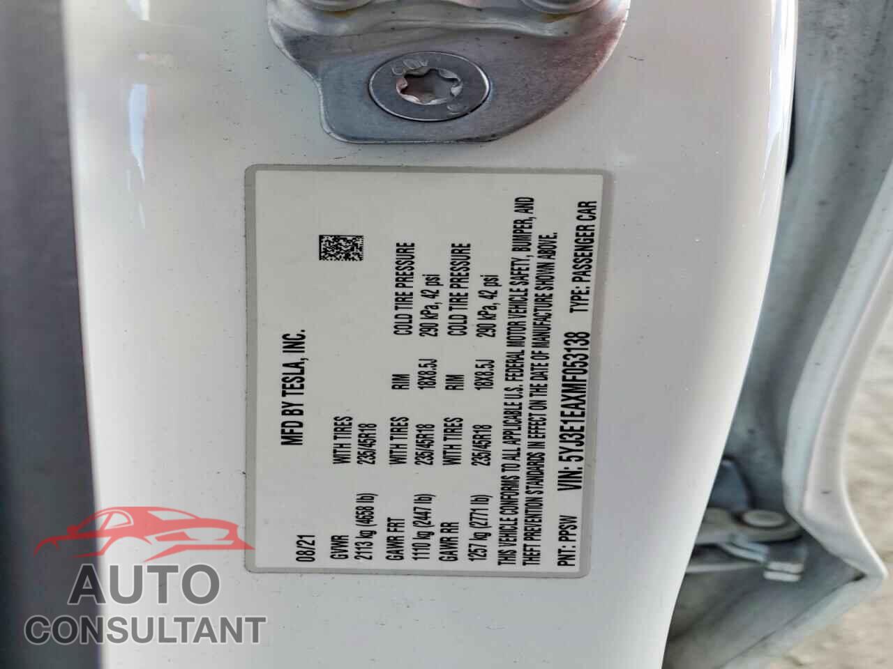 TESLA MODEL 3 2021 - 5YJ3E1EAXMF053138