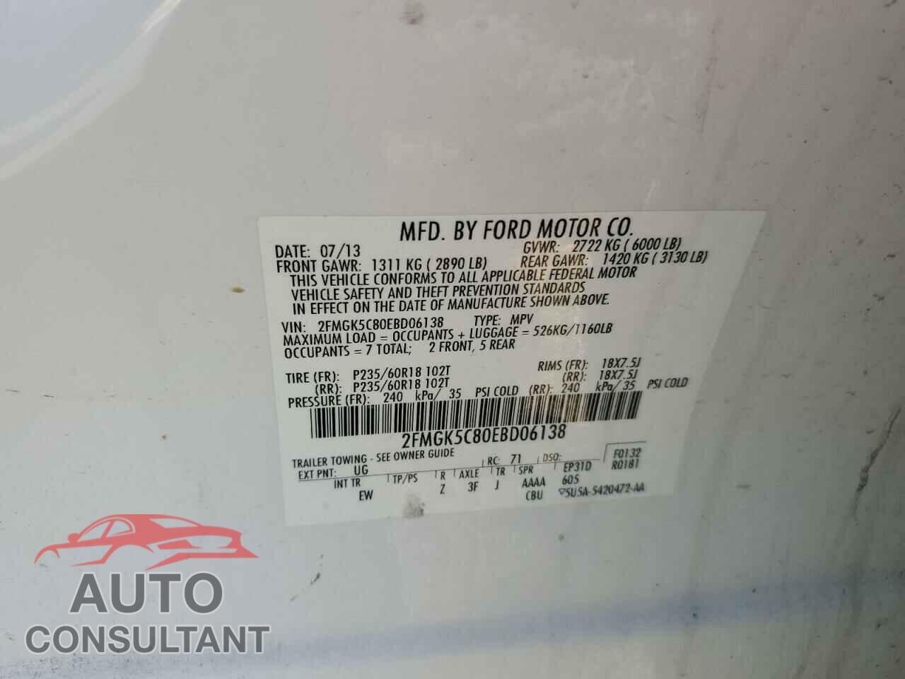 FORD FLEX 2014 - 2FMGK5C80EBD06138