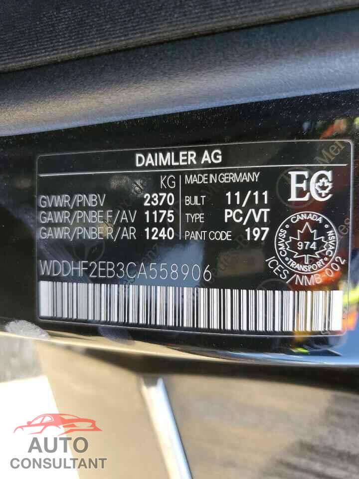 MERCEDES-BENZ E-CLASS 2012 - WDDHF2EB3CA558906