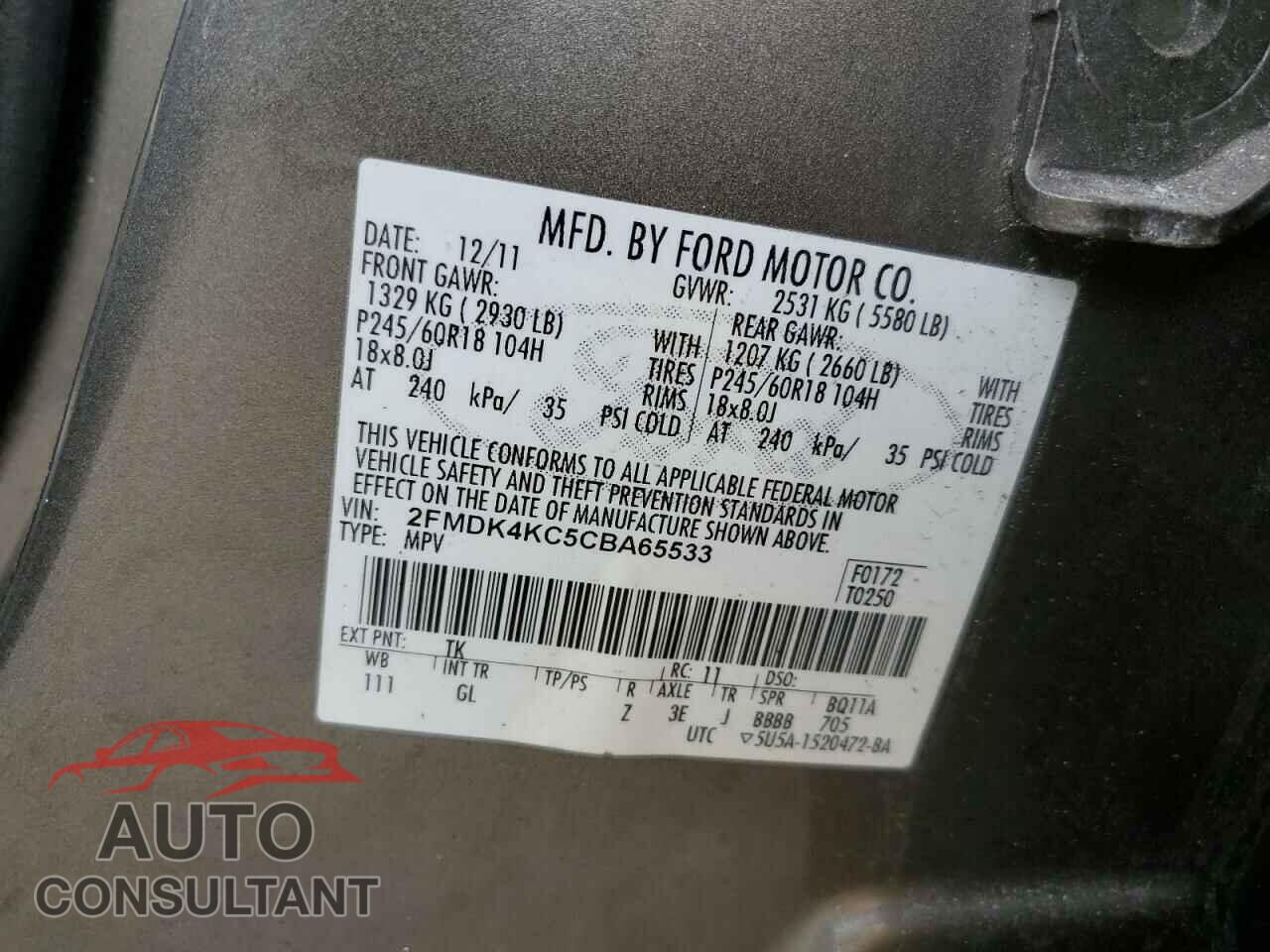FORD EDGE 2012 - 2FMDK4KC5CBA65533