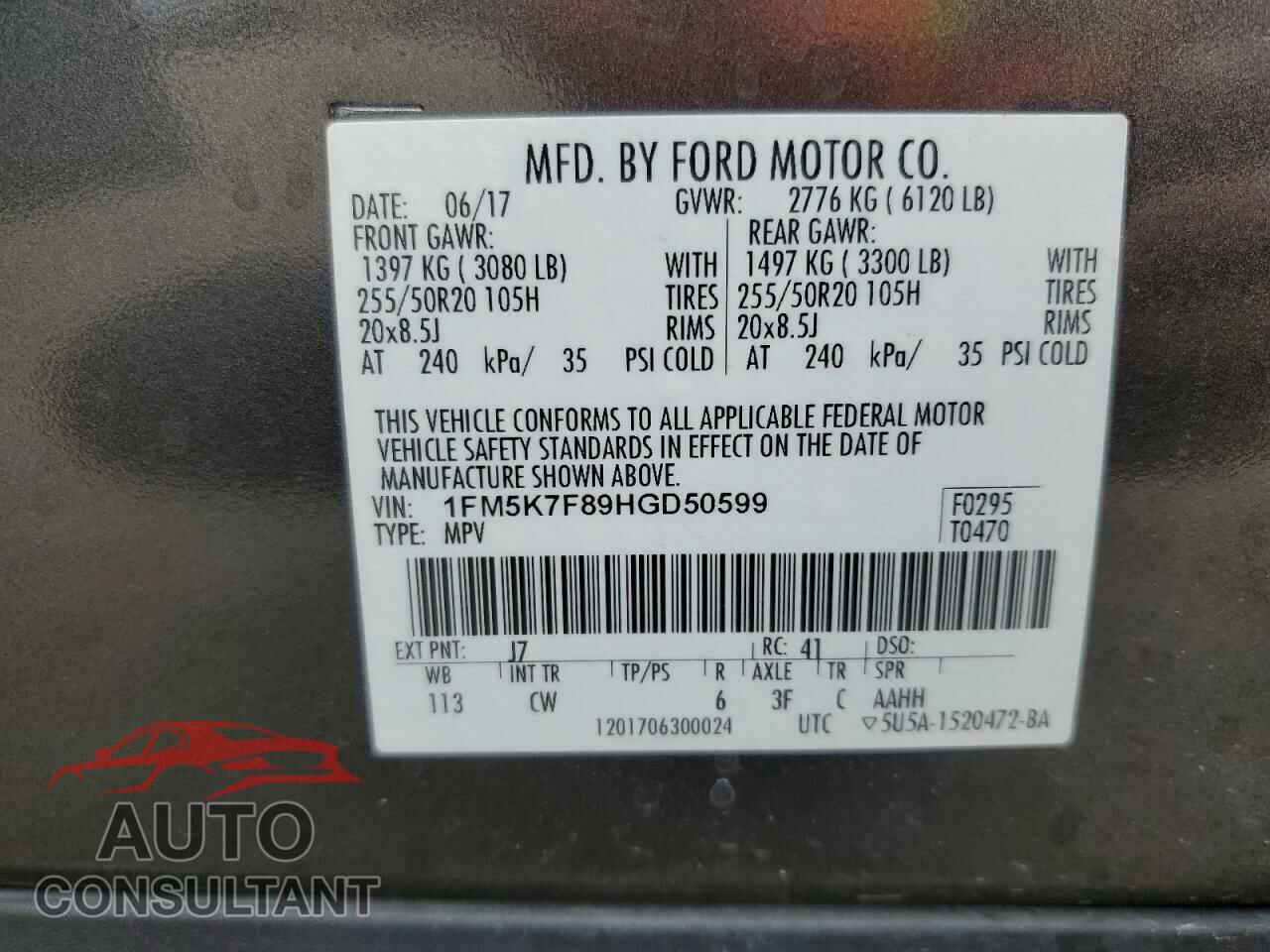 FORD EXPLORER 2017 - 1FM5K7F89HGD50599