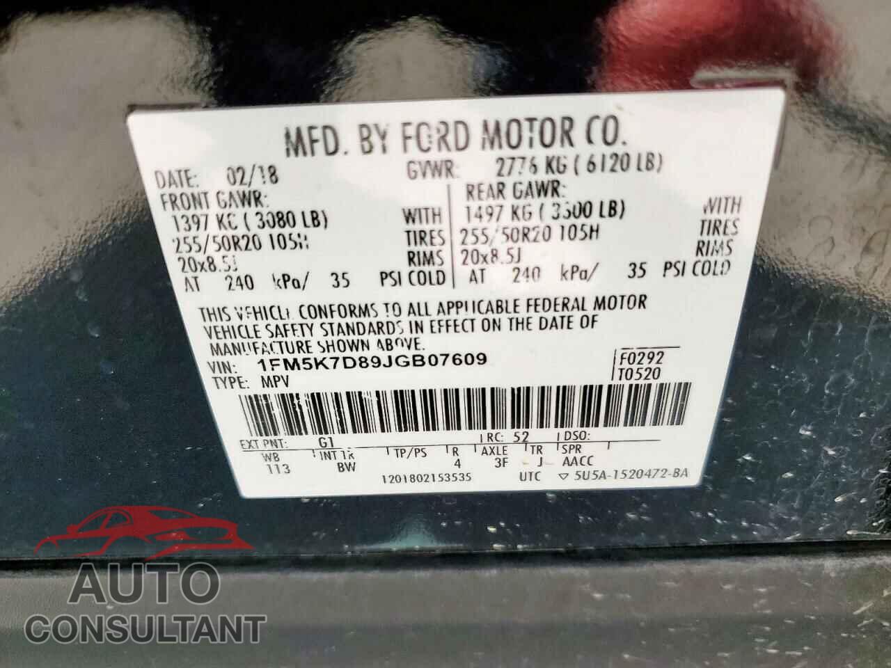 FORD EXPLORER 2018 - 1FM5K7D89JGB07609