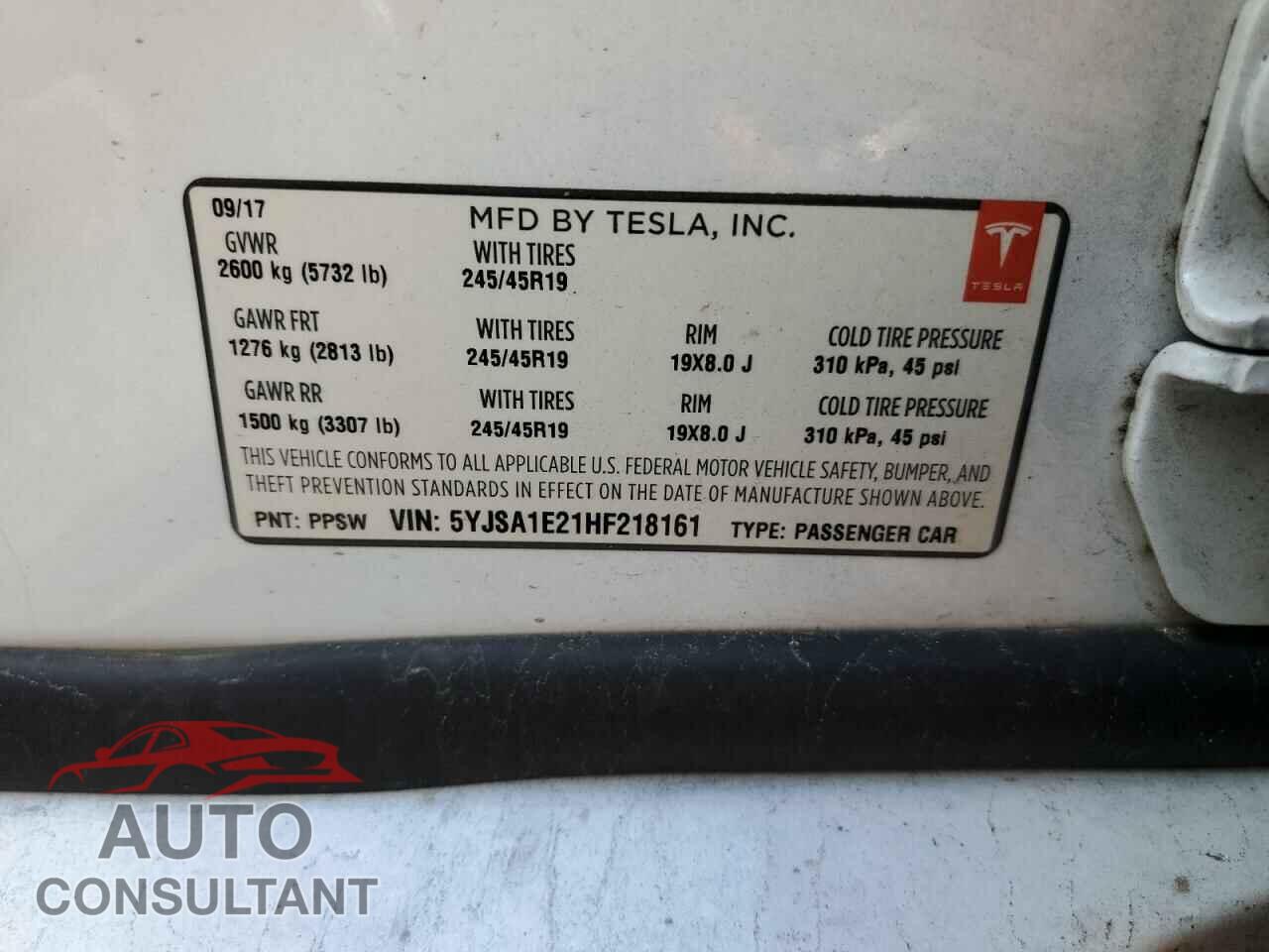 TESLA MODEL S 2017 - 5YJSA1E21HF218161