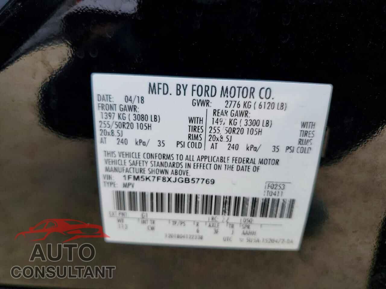 FORD EXPLORER 2018 - 1FM5K7F8XJGB57769