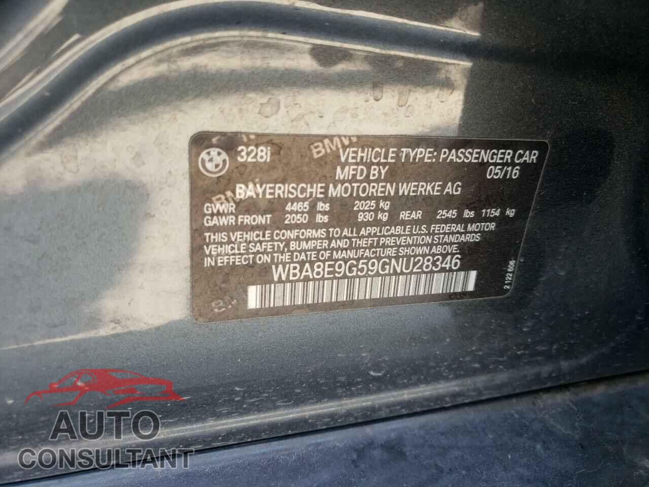 BMW 3 SERIES 2016 - WBA8E9G59GNU28346