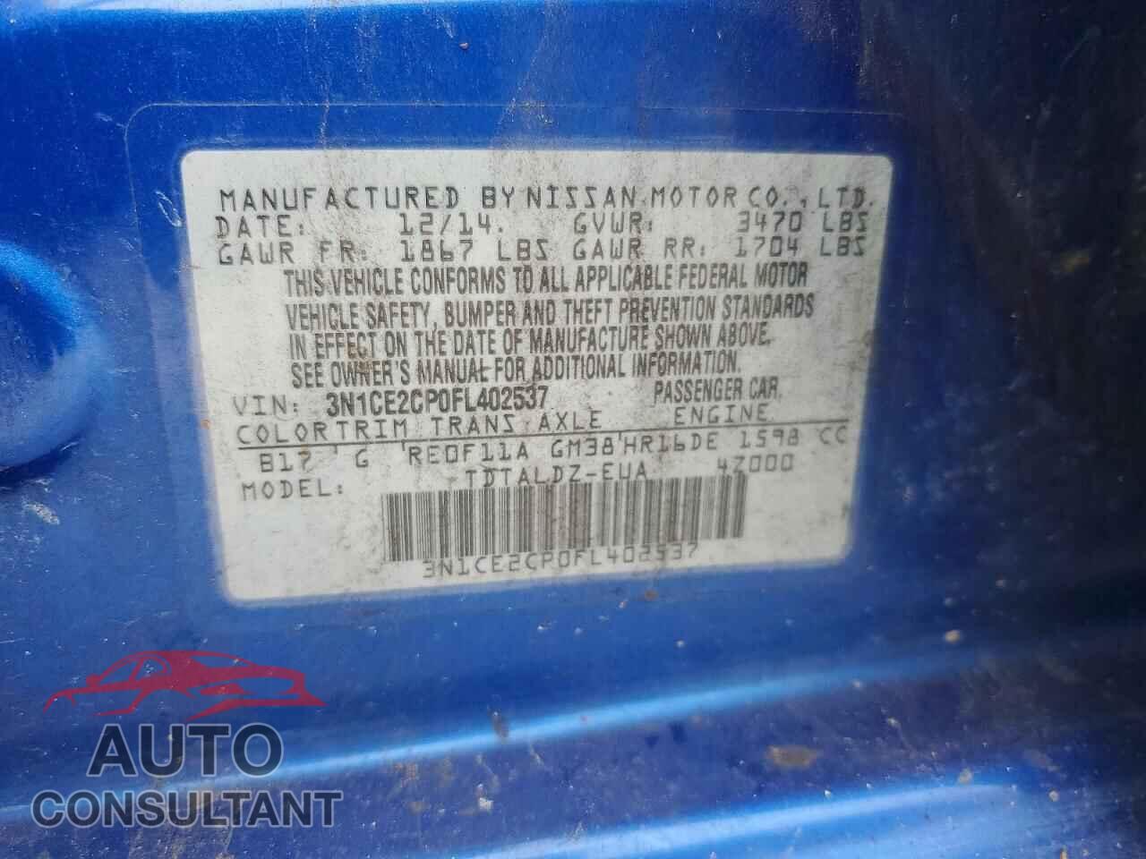 NISSAN VERSA 2015 - 3N1CE2CP0FL402537