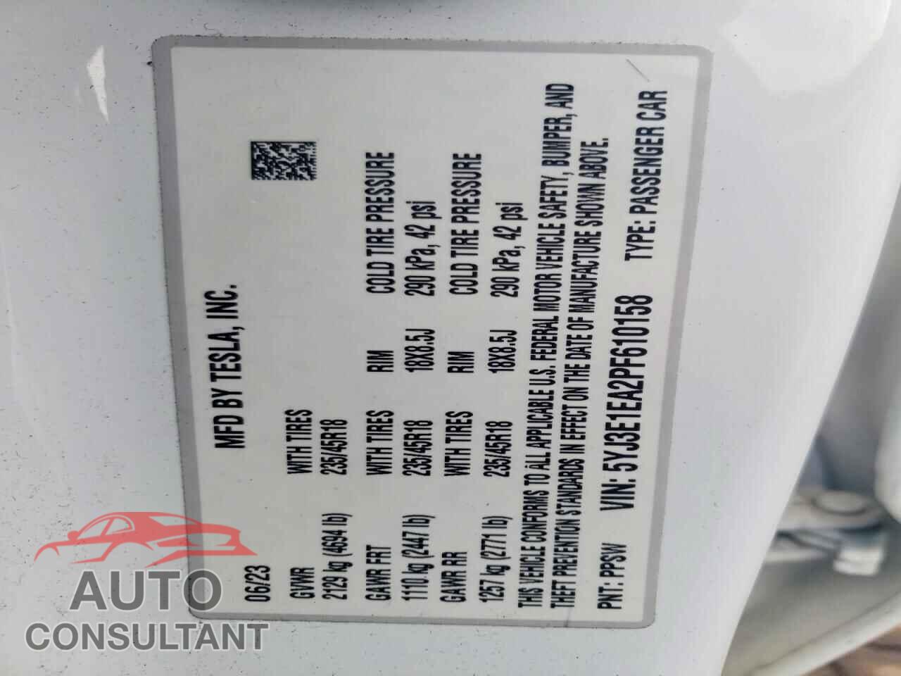 TESLA MODEL 3 2023 - 5YJ3E1EA2PF610158