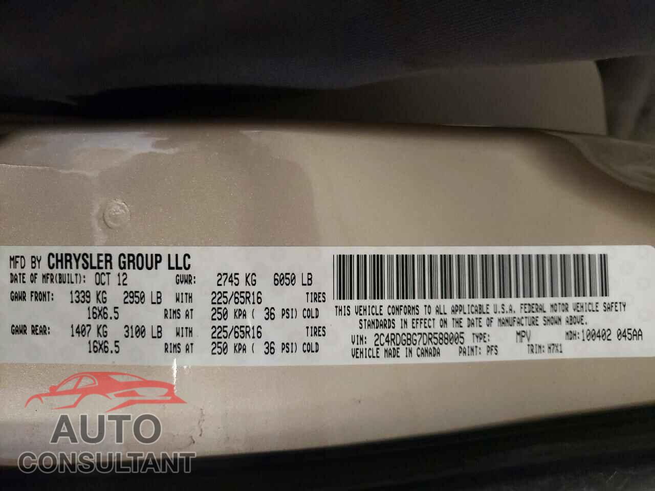 DODGE CARAVAN 2013 - 2C4RDGBG7DR588005