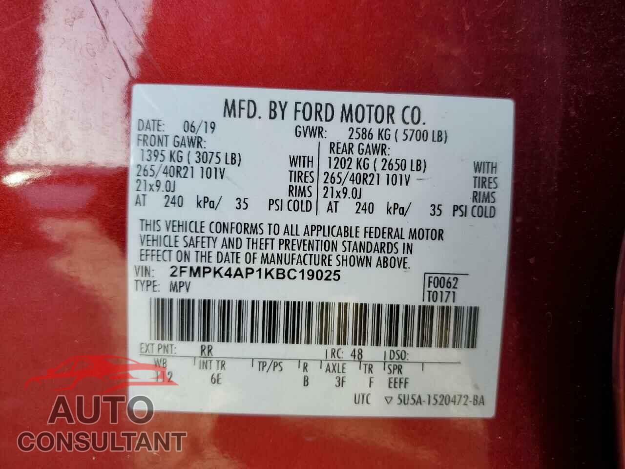 FORD EDGE 2019 - 2FMPK4AP1KBC19025