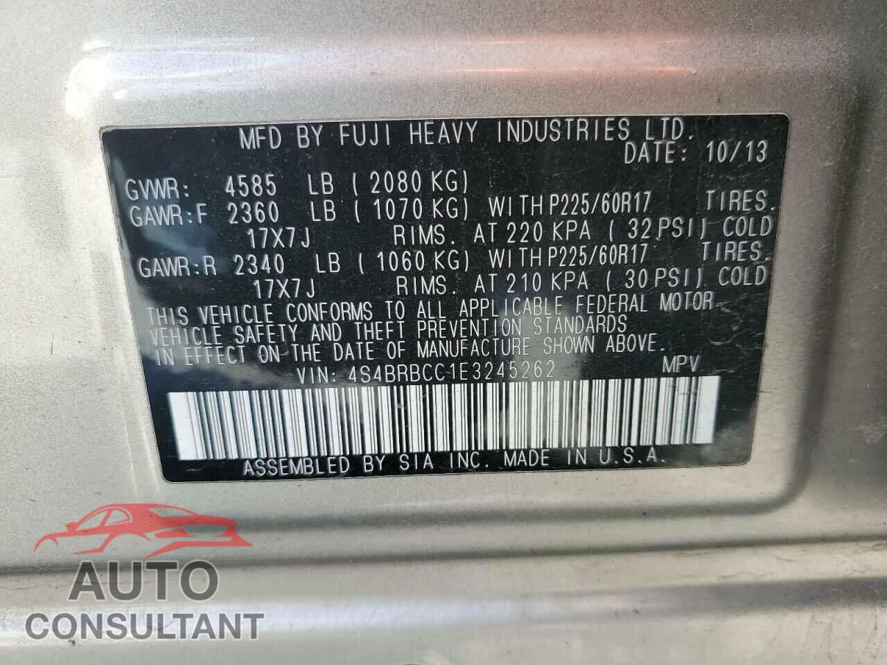SUBARU OUTBACK 2014 - 4S4BRBCC1E3245262