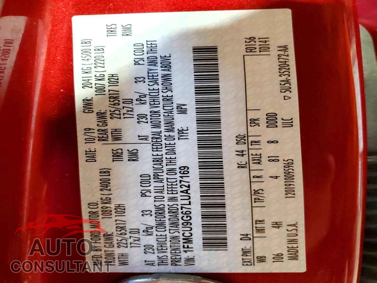 FORD ESCAPE 2020 - 1FMCU9G67LUA27169