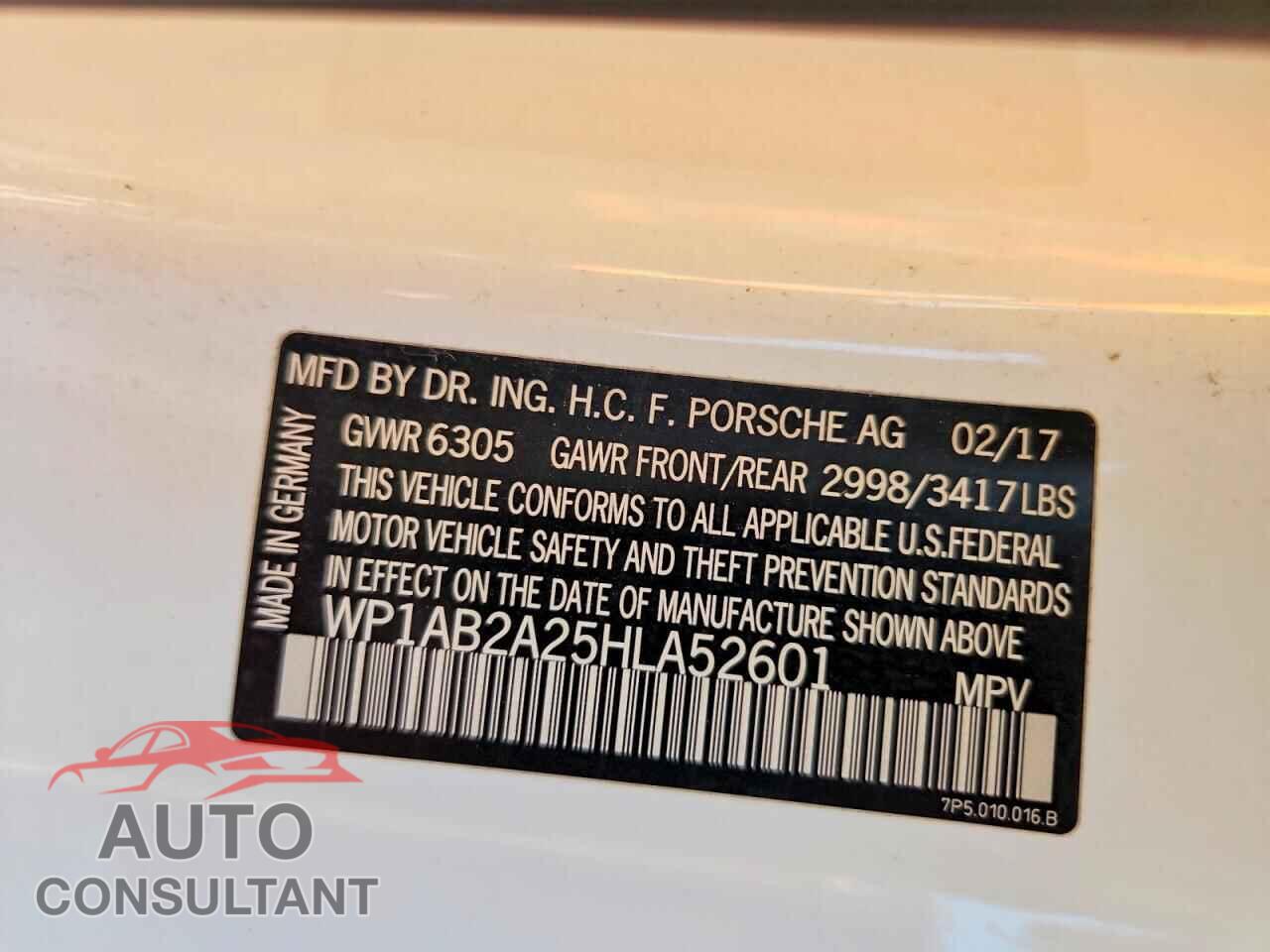 PORSCHE CAYENNE 2017 - WP1AB2A25HLA52601