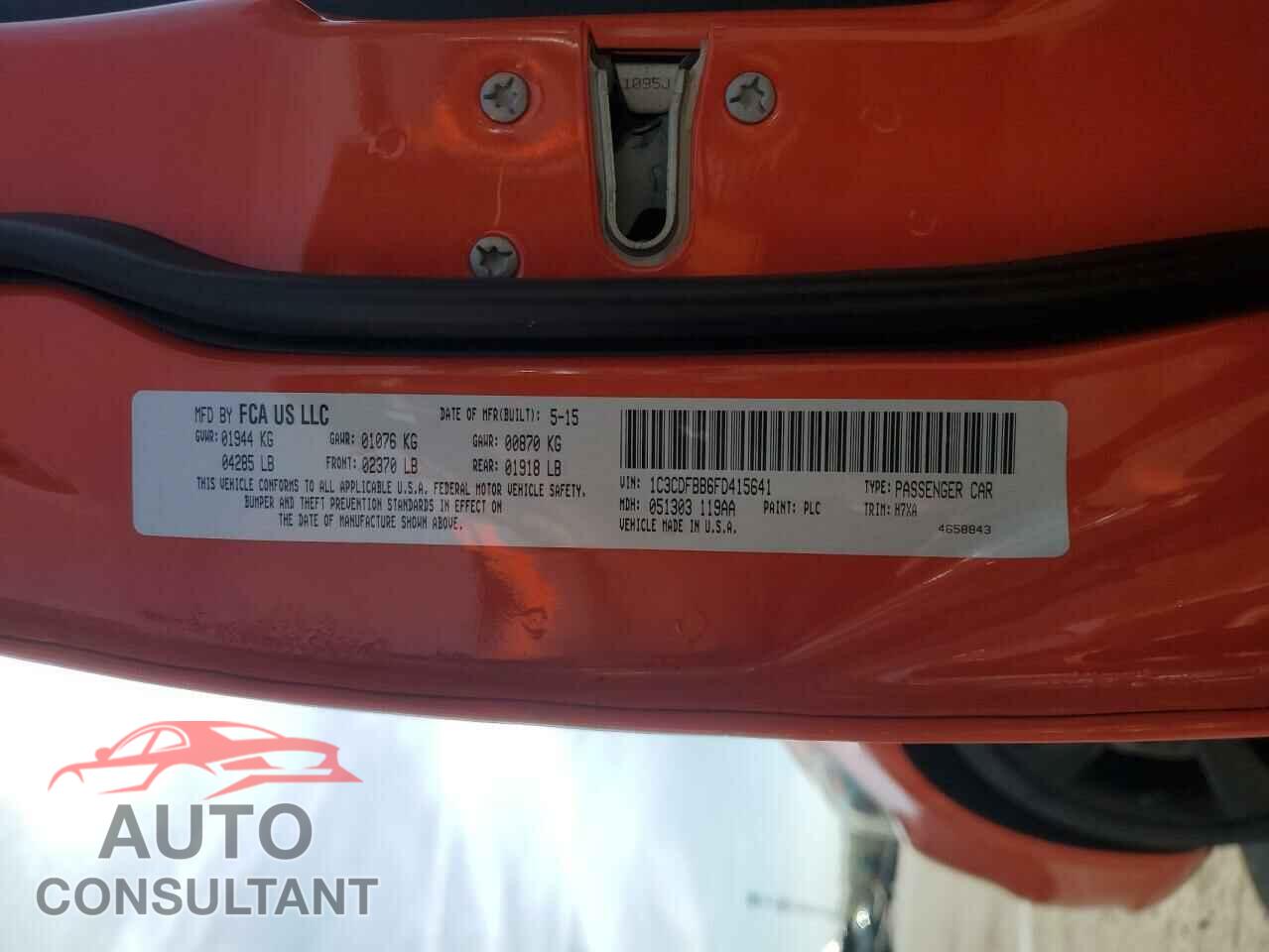 DODGE DART 2015 - 1C3CDFBB6FD415641
