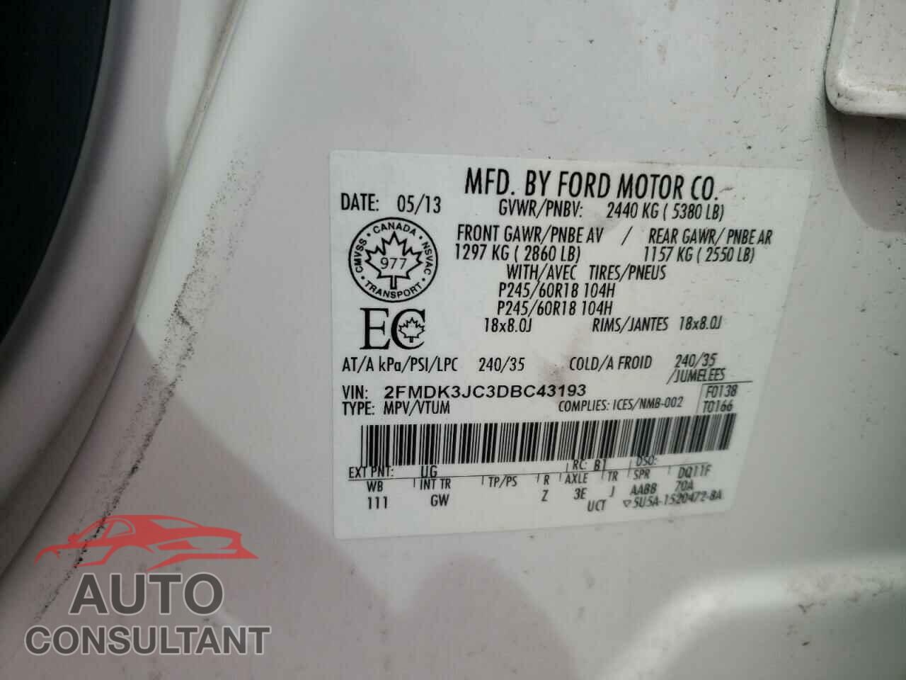 FORD EDGE 2013 - 2FMDK3JC3DBC43193
