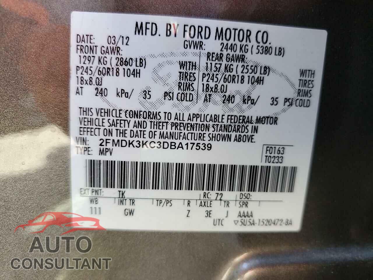 FORD EDGE 2013 - 2FMDK3KC3DBA17539