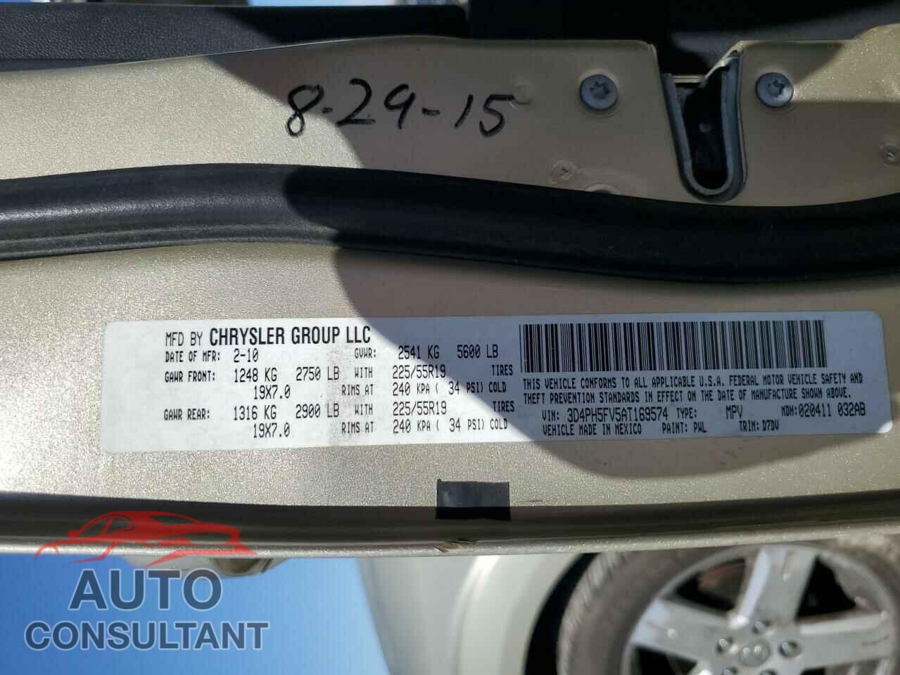 DODGE JOURNEY 2010 - 3D4PH5FV5AT169574