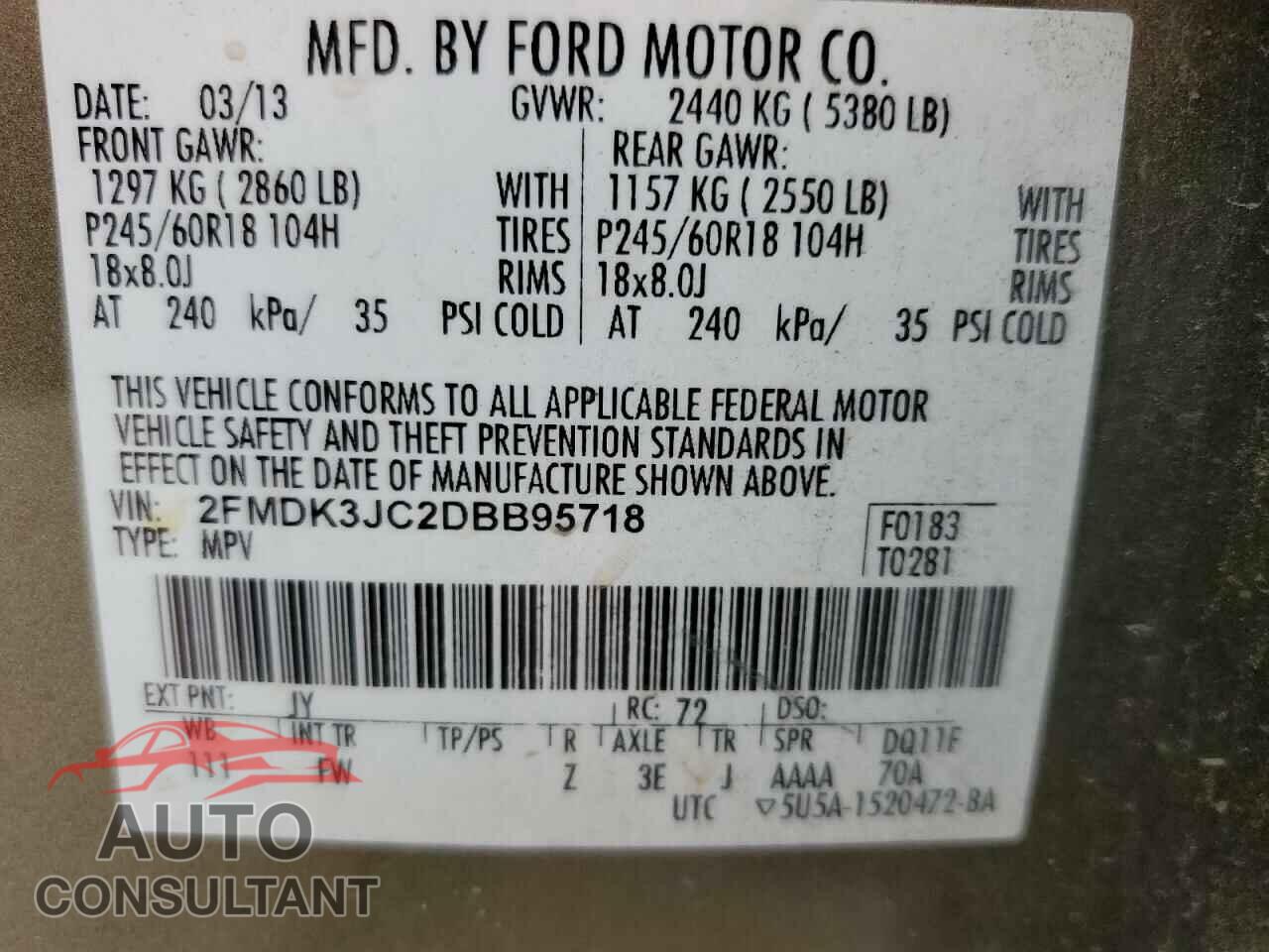 FORD EDGE 2013 - 2FMDK3JC2DBB95718